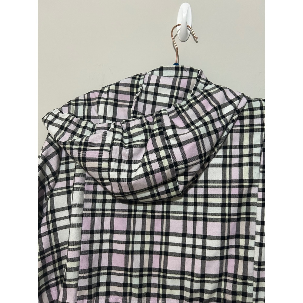 Torrid Plaid Hooded Shirt Jacket White Pink Black Snap Front Plus Size - Picture 14 of 14